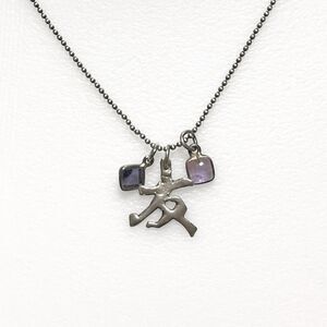 VTG 925 Sterling Silver Necklace Asian Character Symbol Blue Purple Dangle Charm